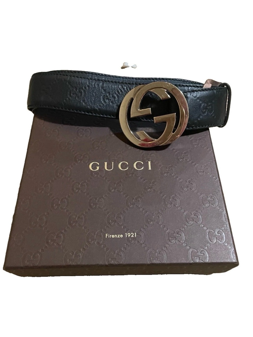 Gucci Black Leather Interlocking Unisex Belt